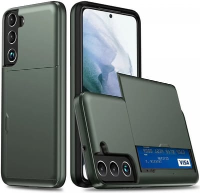 Hoesje met Kaarthouder Slider Geschikt voor Samsung Galaxy S24 Plus | Back Cover Pasjeshouder Achterkant | Kaarthouder voor Twee Pasjes | Groen