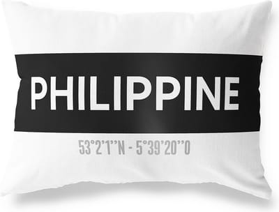 Tuinkussen PHILIPPINE - ZEELAND met coördinaten - Buitenkussen - Bootkussen - Weerbestendig - Jouw Plaats - Studio216 - Modern - Zwart-Wit - 50x30cm