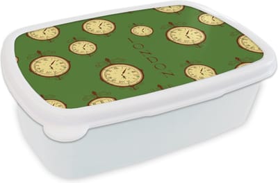 Broodtrommel Wit - Lunchbox - Brooddoos - Londen - Vintage - Klok - Patroon - 18x12x6 cm - Volwassenen