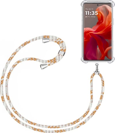 Telefoonkoord + Hoesje Geschikt voor Motorola Moto G85 - Lengte Verstelbaar - Telefoonketting - Shock Proof Case - Wit Goud