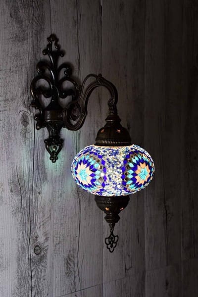 Turkse wandlamp blauw - handgemaakte mozaïek lamp - hoogte 30cm - sfeerverlichting - uniek design