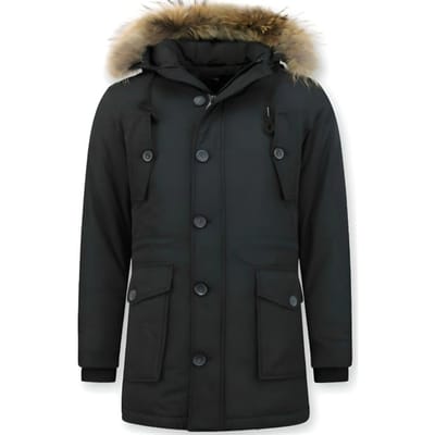 Tony Backer Lange winterjas met grote bontkraag