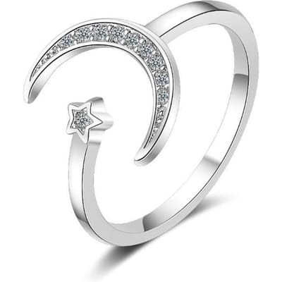 Nouvelle Mode Tempérament Exquis Bijoux en Argent Sterling 925 Non Allergique Bagues Ouvertes Cristal Lune et Étoile R223 gray