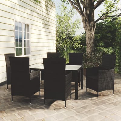 vidaXL - 7-delige - Tuinset - met - kussens - poly - rattan - zwart