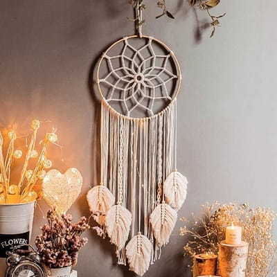 Dailygoody - Boho dromenvanger - Handgemaakt macramé wandbehang - Wit - Boheemse decoratie - Geschikt voor slaapkamer en woonkamer