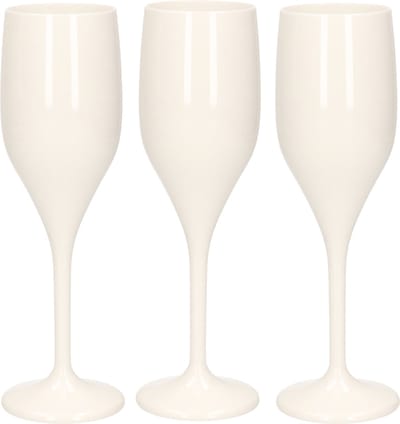 Set van 6x stuks champagneglazen/prosecco flutes wit 150 ml onbreekbaar kunststof - herbruikbaar - Champagneglazen