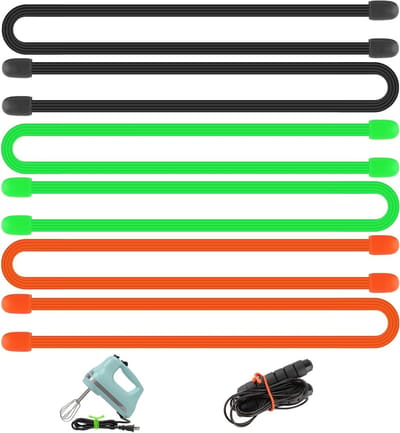 Set van 6 Flexibele Silicium Kabelbinders van 30 cm met Stalen Kern voor Effectieve Kabelorganisatie, Bundelen en Beheren van Draden in Huis en Tuin