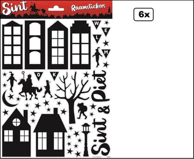6x Raamsticker A4 Sint en Piet - Sinterklaas feest Thema feest versiering raam stickers fun