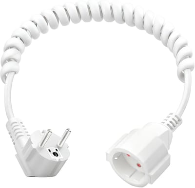 Verlengsnoer Spiraal (0,6m tot 2m) met Schuko Stekker - Wit - IP20 voor Binnen & Buiten