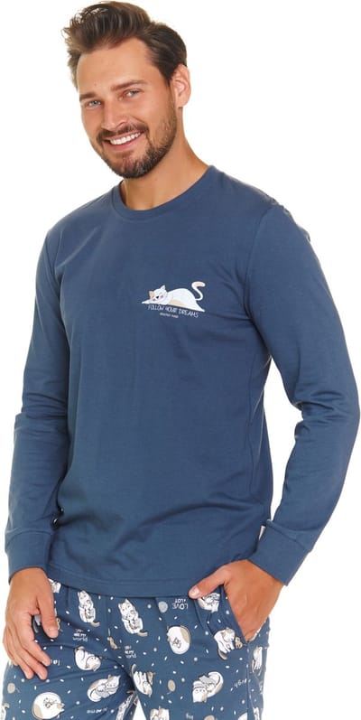 Doctor Nap Heren Pyjama Lange Mouw Lange Broek Winter Kerst Matching Gezin Familie Dreams Deep Blue PMB.7112 XL