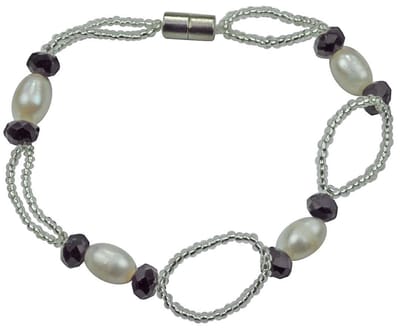 Zoetwater parel armband Zwicio - echte parels - wit - zwart - zilver - magneetslot - luxe sieraden zakje - parel armband dames