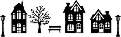 Basisset 1 raamsticker set straat met 3 huisjes Herbruikbaar statisch zwart | Rosami