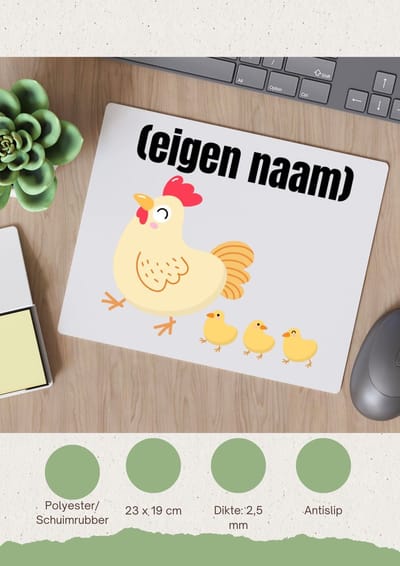 Akyol - kip met kuikens met eigen naam Muismat - Kippen - kippen liefhebbers - iemand die houdt van kippen - verjaardag - cadeau - kado - 23 bij 19 cm