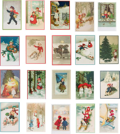 Nostalgische kerstkaarten - 20 stuks - Franz Josef - Klassieke Vintage afbeeldingen - Winter - Sneeuw - Feestelijk - Jaarwisseling - Oude Brocante kerstkaarten