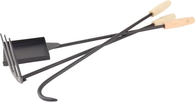 HIXA Haardset voor Houtkachel - 3-delig - Pook - Hark - Kolenschep - Openhaard - Accessoires - Zwart - Metaal - Hout