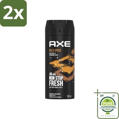 Axe - Deodorant Bodyspray - 48hrs Non Stop Fresh - Wild Spice - Wild Spices & Cedarwood - 150 ml - Voordeelverpakking - 2 stuks - Axe Wild Spice - Deodorant bodyspray