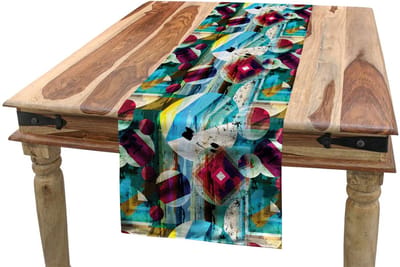 AbakuHaus Abstracte Kunst Tafelrunner – Blauw, veelkleurig, 40×225 cm, Polyester, Wasbaar op 40°C