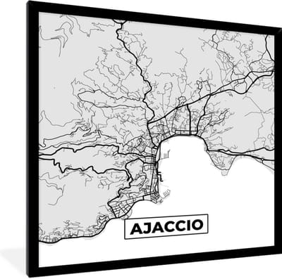 Fotolijst incl. Poster - Kaart - Stadskaart - Frankrijk - Ajaccio - Plattegrond - 40x40 cm - Posterlijst