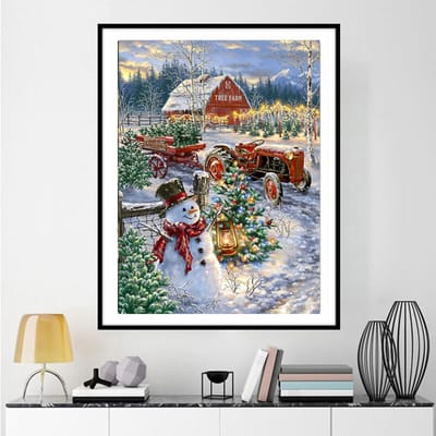 Diamant schilderij Cartoon sneeuwpop & auto's kruissteek diamant borduurwerk diamanten muurstickers 20X30CM gray