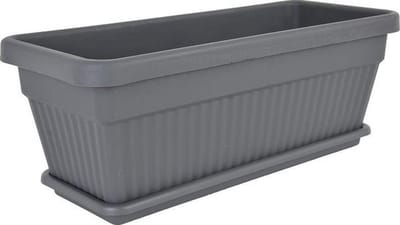 1+1 Kunststof Antraciet bloembakken 22L + schaal 62x25 vensterbank drainage Rechthoekige bloempot plantenbak