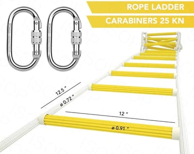 Touwladder 75 meter - Noodladder reddingsladder - Brand evacuatie - 900 kg draagvermogen - 30x750 cm - Wit
