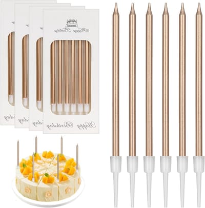 Verjaardagskaarsen set van 24 stuks, metalen kaarsen voor taart, feestdecoratie voor volwassenen en kinderen met houder