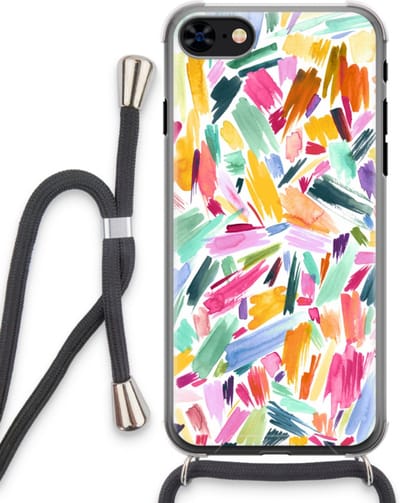 Case Company® - Hoesje met koord geschikt voor iPhone 8 hoesje met Koord - Watercolor Brushstrokes - Telefoonhoesje met Zwart Koord - Bescherming aan alle Kanten en Over de Schermrand