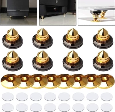 Set van 8 Gouden Speaker Spikes voor Geluidsinstallaties, Subwoofers en Turntables - Schokbestendige Isolatievoeten van Massief Messing voor Verbeterde Geluidskwaliteit
