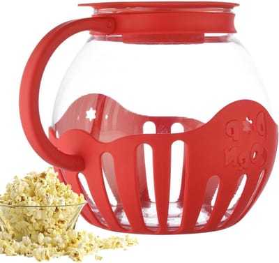 Popcornmaker Glas - Magnetron Popcornschaal - Snacks Maken - Multifunctioneel Deksel - 225 QT - Rood