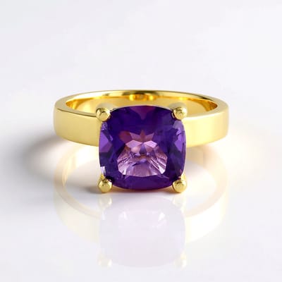 Cavill - Zilveren Ring met 3,12 ct Marokkaanse Amethist - 925 Sterling Zilver Verguld - Antiek Kussen Slijpsel - Elegante Paarse Edelsteen Ringen