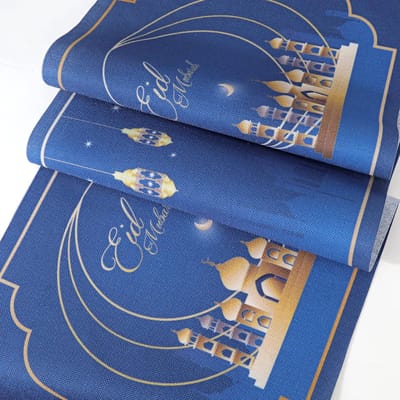 "Hollandse tafelloper voor Eid viering - Ster en maan tafeldecoratie - Linnen tafelloper - Ramadan decoraties voor thuis - 180 x 35 cm"