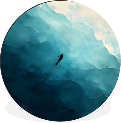 WallCircle - Wandcirkel - Muurcirkel - Zee - Silhouet - Abstract - Blauw - Aluminium - Dibond - 30x30 cm - Binnen en Buiten