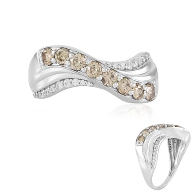 Cavill - Luxe Zilveren Ring met 0,814 ct Champagne Diamanten - 925 Sterling Zilver met Platina Coating - Ronde Briljant Verstelbaar