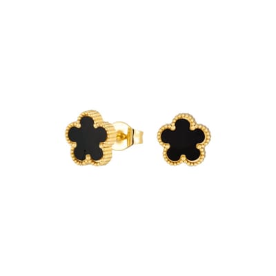 Aramat Jewels | Oorbellen | Stalen bloem oorbellen goudkleur-zwart-9mm | | | |9mm | Staal | Kinderen, Volwassenen | Verkleurd niet