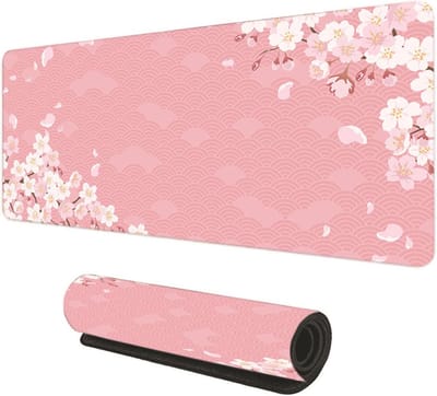 Grote Gaming Muismat 80x30cm met Kersenbloesem Design - Antislip Bureaumat met Gestikte Randen