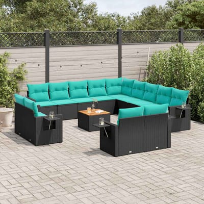 vidaXL - 14-delige - tuinbankset - met - kussens - van - zwart - polyrotan