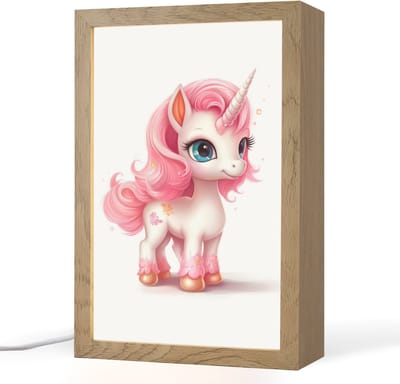 Nachtlampje 20x30 cm - Kinder lampje - Unicorn - Meisjes - Kinderen - Eenhoorn - Roze - Tafellamp kinderkamer - Slaapkamer lamp - Bedlamp kinderen - Kinderlampje stopcontact - Wandlamp babykamer - Nachtlampjes