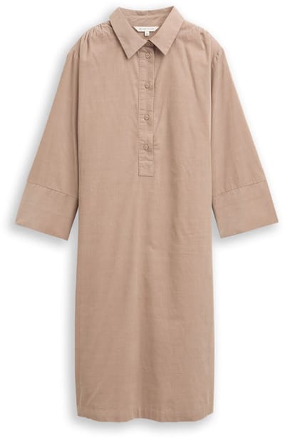 Tom Tailor - Corduroy jurk met kraag - Maat 36 - soft taupe grey
