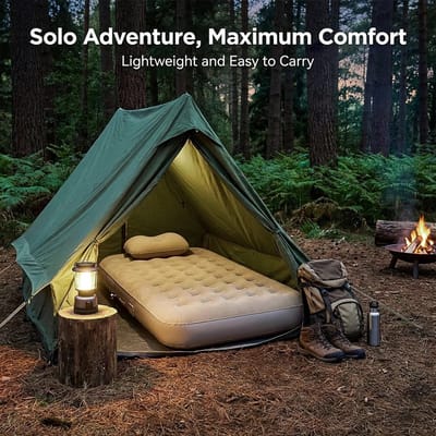 Dailygoods Inflatable Camping Air Mattress Built-in Electric Pump–Thickened Flocked Portable Bed, Quick Inflate/Deflate