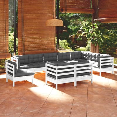 vidaXL - 10-delige - Loungeset - met - kussens - massief - grenenhout - wit