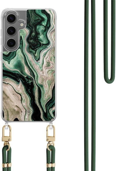 Casimoda® hoesje met koord - Geschikt voor Samsung S24 Plus - Groen marmer / Marble - Afneembaar koord - TPU/polycarbonaat - Groen