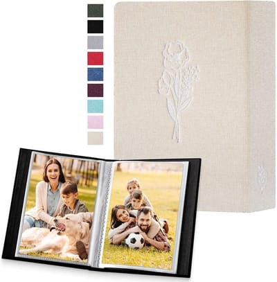 Fotoalbum 6x4 inch, Klein formaat, Geschikt voor 50 foto's, Insteekhoezen, Linnen kaft, Beige, Perfect voor 10x15 cm portretfoto's, Set van 2 stuks