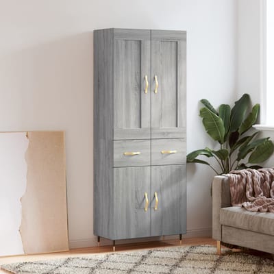 vidaXL - Hoge - kast - 69,5x34x180 - cm - bewerkt - hout - grijs - sonoma - eikenkleurig