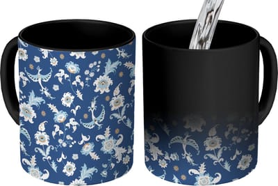 Magische Mok - Foto op Warmte Mokken - Koffiemok - Patroon - Vogel - Bloemen - Magic Mok - Beker - 350 ML - Theemok