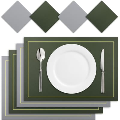 4/8-delige Set Placemats met Onderzetter PU Leer Scandinavische Stijl Tafelgerei Pad Koffietafel Antislip Waterdicht Afwasbaar Keukenmatten 4pc mat and coaster