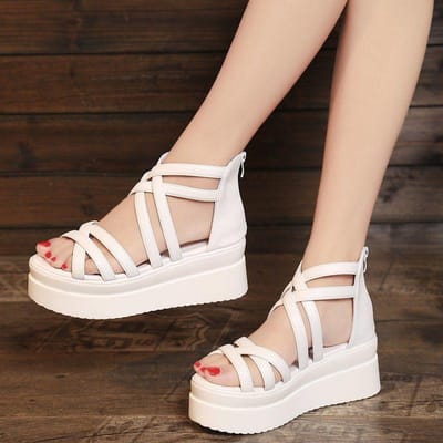 Platform Damessandalen Wedge Peep-toe Damesschoenen Rits aan de achterkant Romeinse Sandalen Vrouwelijk Koreaanse Versie Zomer Ultralicht Studenten Schoenen 39