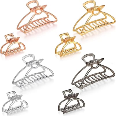 8-delige set metalen haarclips - 3" en 1.6" haaraccessoires voor vrouwen - Sterke grip, antislip, trendy kleuren zoals goud, zilver en roségoud