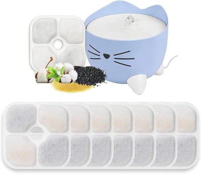 Vervangingsfilters voor kattenfontein - 8 stuks, 2,5 l met drievoudig filtersysteem, actieve kool, hars en slangen voor schoon kattenwater en haarverwijdering