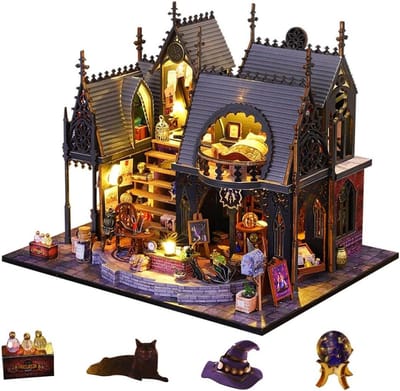 Miniatuur Poppenhuis - Houten Puzzel - Modelbouw Project - Inclusief Stofhoes - 24x19x21cm - Multicolor