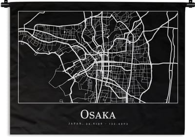 Wandkleed - Wanddoek - Plattegrond - Kaart - Osaka - Stadskaart - 120x90 cm - Wandtapijt